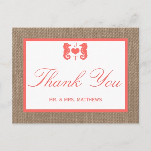 ザコーラルシーホースバーラップビーチ結婚式コレクション ポストカード (正面)