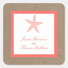 ザコーラルスターフィッシュバーラップビーチ結婚式コレクション スクエアシール
