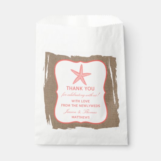 ザコーラルスターフィッシュバーラップビーチ結婚式コレクション フェイバーバッグ (正面)