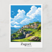 ザゴリギリシャアートヴィンテージトラベルイラストレーション ポストカード (正面)