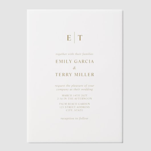 ザゴールデンアワーグレイスモノグラムモダンズ結婚ーズ ベラム紙招待状 (正面)