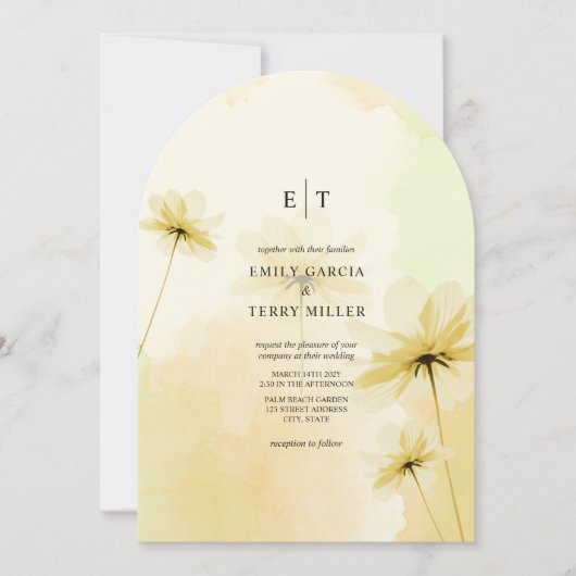 ザゴールデンアワーグレスフォトモノグラム結婚のアーチ 招待状 (正面)