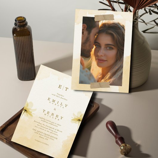 ザゴールデンアワーグレスフォト&モノグラム結婚ズ 招待状