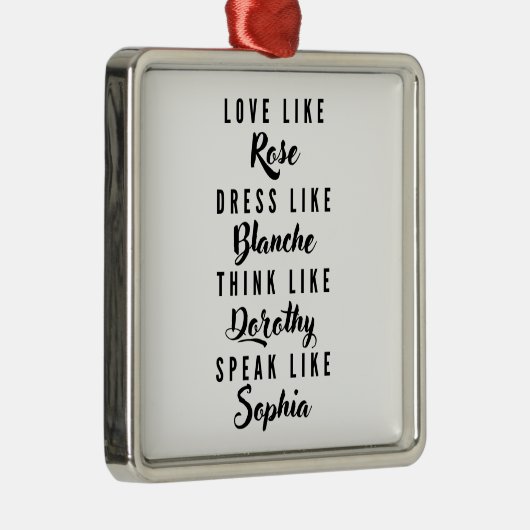 ザゴールデンガールズブラックアンドホワイトタイポグラフィ メタルオーナメント (右)