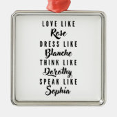 ザゴールデンガールズブラックアンドホワイトタイポグラフィ メタルオーナメント (正面)