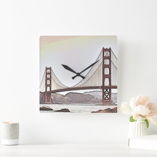 ザゴールデンゲートブリッジ – カリフォルニア州サンフランシスコ スクエア壁時計 (ホーム)