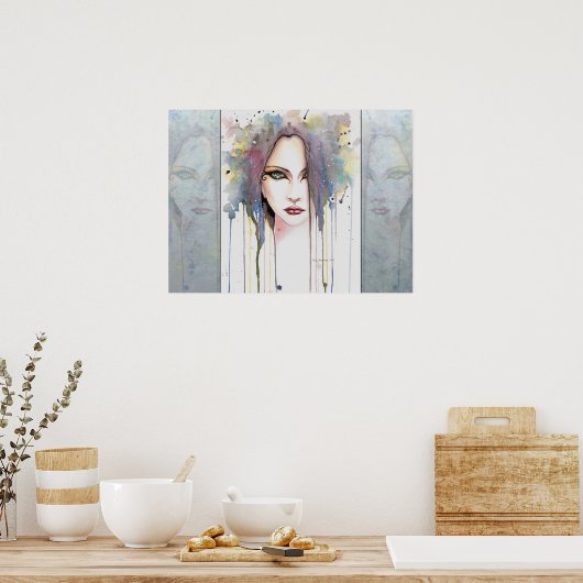 ザサイキックファンタジーウーマンポートレートウォーターカラーアート ポスター (キッチン)