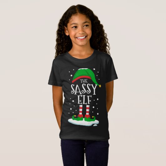 ザサッシー小妖精や小人クリスマスファミリーマッチングクリスマスグループ Tシャツ (正面フル)