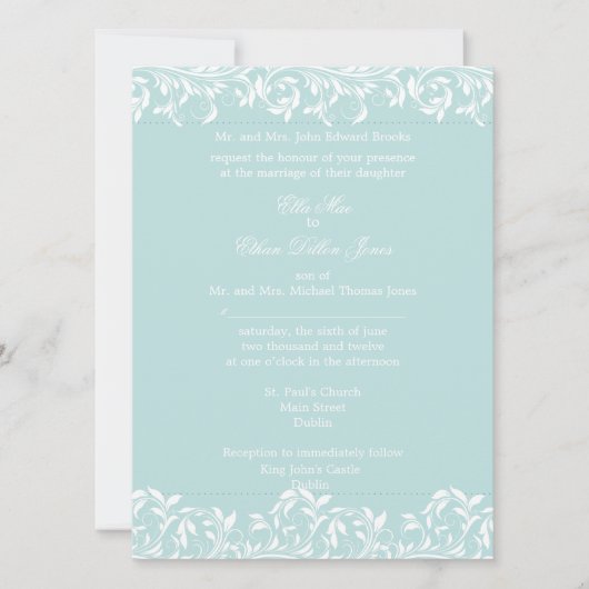 ザサラ·ジェーン·ブルー·アンド·ホワイト·結婚式招待状 招待状 (正面)