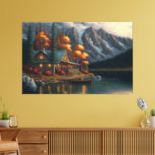 ザサンクチュアリ、レイクハウス、キャビン、アウトドア絵画ズ キャンバスプリント (インサイチュ (リビング))