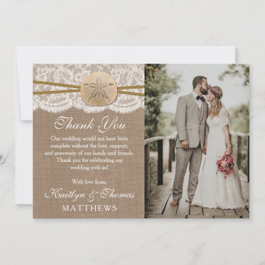 ザサンドド素朴ルビーチ結婚式コレクション サンキューカード (正面)