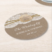 ザサンドド素朴ルビーチ結婚式コレクション ラウンドペーパーコースター (アングル)