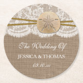 ザサンドド素朴ルビーチ結婚式コレクション ラウンドペーパーコースター (正面)