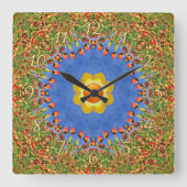 ザサンヴィンテージオレンジイエローブルー万華鏡のように千変万化するパターン スクエア壁時計 (正面)