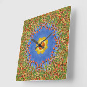 ザサンヴィンテージオレンジイエローブルー万華鏡のように千変万化するパターン スクエア壁時計 (傾斜)