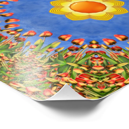 ザサンヴィンテージオレンジイエローブルー万華鏡のように千変万化するパターン フォトプリント            (角)