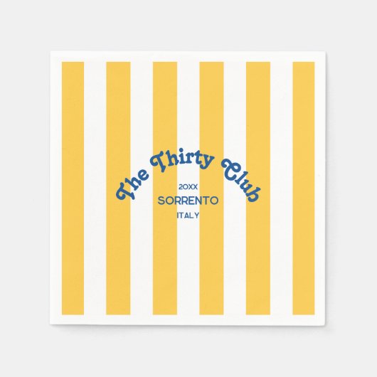ザサーティクラブイエロービーチストライプ30歳の誕生日 スタンダードカクテルナプキン (正面)