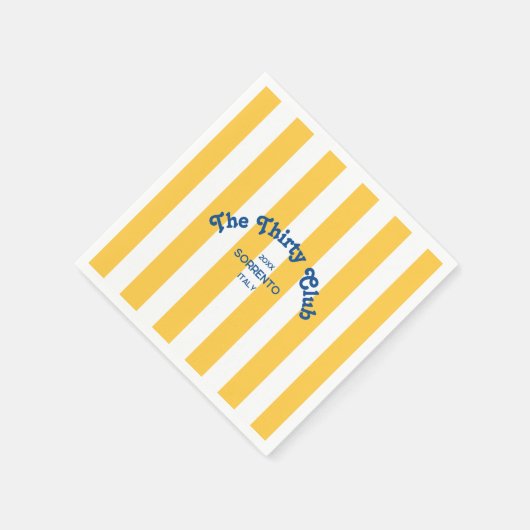 ザサーティクラブイエロービーチストライプ30歳の誕生日 スタンダードカクテルナプキン (角)
