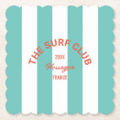 ザサーフクラブレッドクレストターコイズカバナストライプ ペーパーコースター (正面)