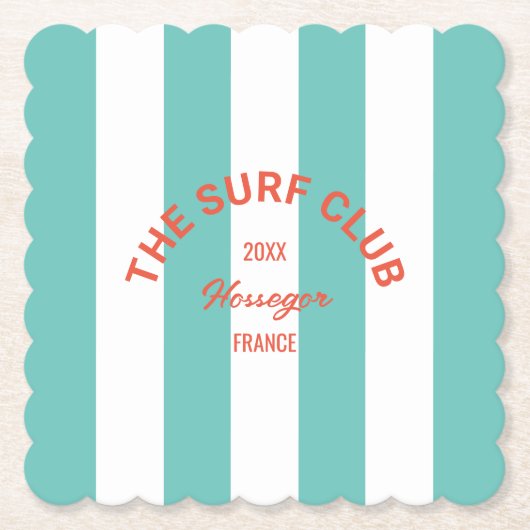 ザサーフクラブレッドクレストターコイズカバナストライプ ペーパーコースター (正面)