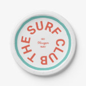 ザサーフクラブレッドクレストターコイズストライプ ペーパープレート (正面)