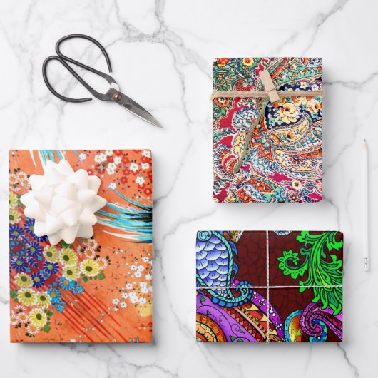 ザザザペイズリーマージョンアンドメランジ ラッピングペーパーシート (正面)