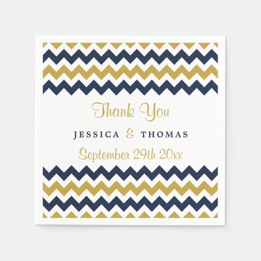 ザシェフモダンロン結婚コレクション海軍と金ゴールド スタンダードカクテルナプキン (正面)