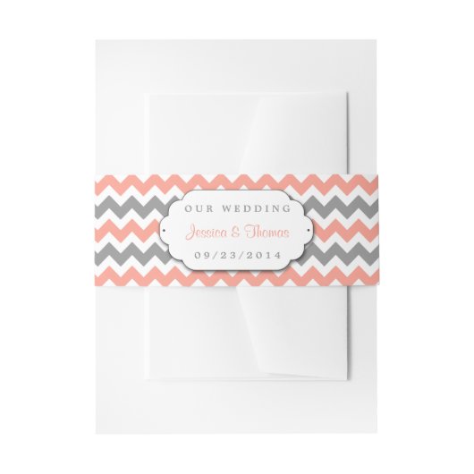 ザシェフモダンロン結婚コレクション – ピンク&グレー 招待状ベリーバンド (正面例)