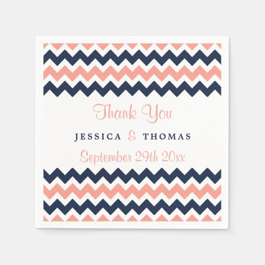 ザシェフモダンロン結婚コレクション – ピンク&ネイビー スタンダードカクテルナプキン (正面)