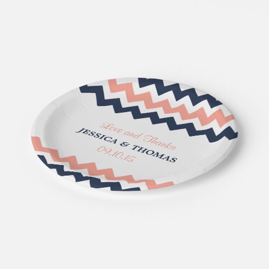 ザシェフモダンロン結婚コレクション – ピンク&ネイビー ペーパープレート (アングル)