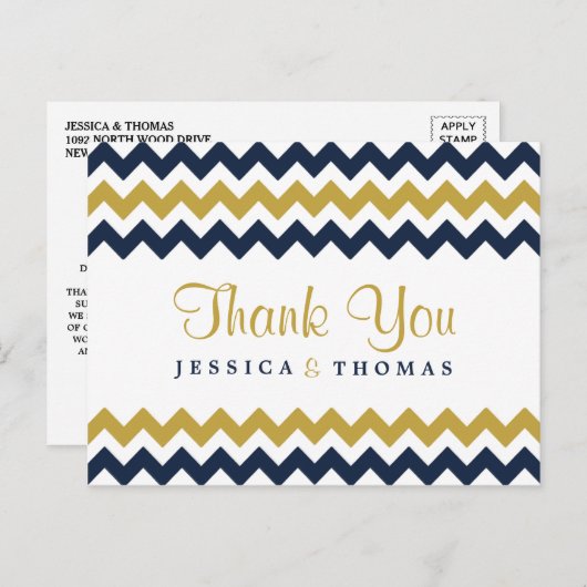 ザシェフモダンロン結婚コレクション – 海軍と金ゴールド ポストカード (正面/裏面)