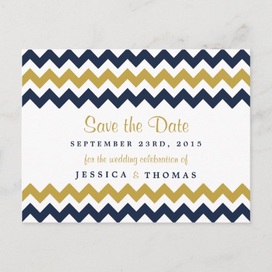 ザシェフモダンロン結婚コレクション – 海軍と金ゴールド 案内ポストカード (正面)