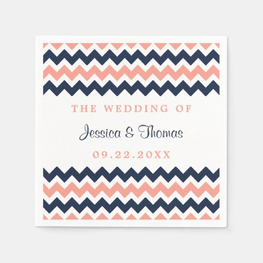 ザシェフモダンロン結婚コレクションPink & Navy スタンダードカクテルナプキン (正面)