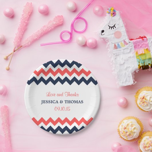 ザシェフモダンロン結婚ズコレクション海軍&サンゴ ペーパープレート (パーティー)