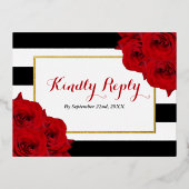 ザシックラックスモダンズコレクシ結婚ョン – レッドローズ 箔招待状ポストカード (正面)