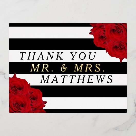 ザシックラックスモダンズコレクシ結婚ョン – レッドローズ 箔招待状ポストカード (正面)