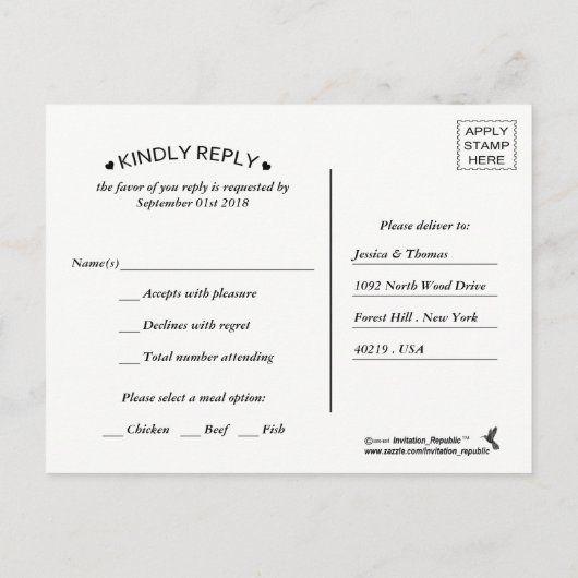 ザシックラックスモダンズ結婚コレクションピンクローズ インビテーションポストカード (裏面)