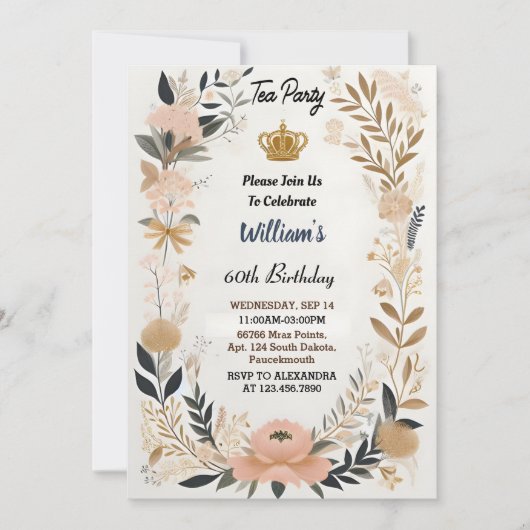 ザシック王室のアダルトフェアリティティーパーティー50誕生日 招待状 (正面)