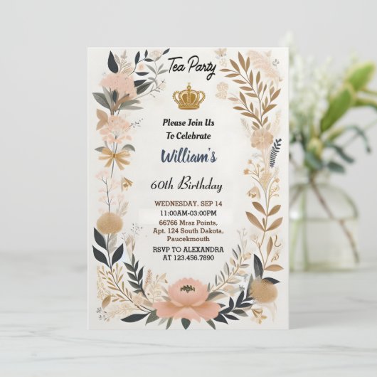 ザシック王室のアダルトフェアリティティーパーティー50誕生日 招待状 (スタンド正面)