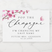 ザシャンパポップ・アートのンさくらんぼブロッサムピンクバタフライ スパークリングワインラベル (シングルラベル)