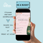 ザシャンパポップ・アートのンパンダスティピンクフローラブライダルシャワー 招待状