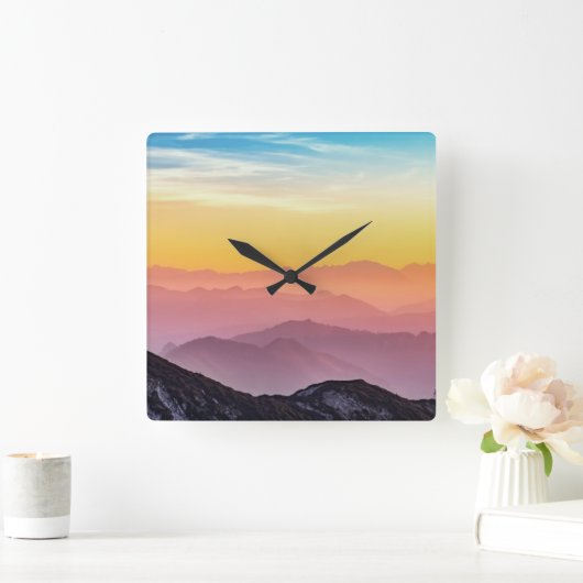 ザシルエットオブマウンテンアットサンセットスクエアウォールクロック スクエア壁時計 (ホーム)