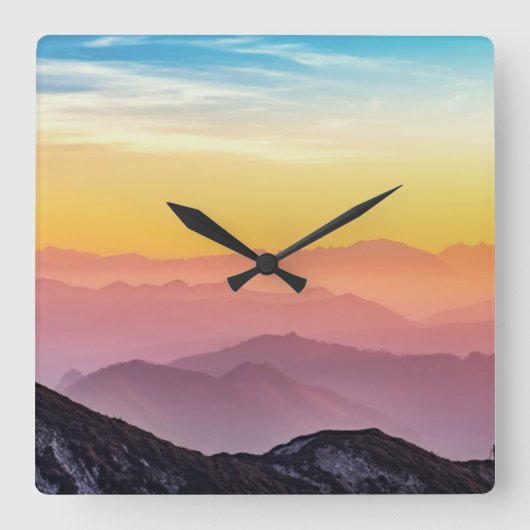 ザシルエットオブマウンテンアットサンセットスクエアウォールクロック スクエア壁時計 (正面)