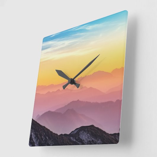 ザシルエットオブマウンテンアットサンセットスクエアウォールクロック スクエア壁時計 (傾斜)
