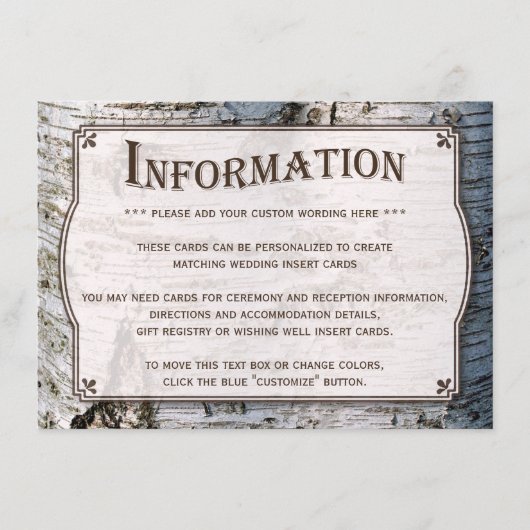 ザシルバー素朴樺の木の木結婚のコレクション エンクロージャーカード (正面)