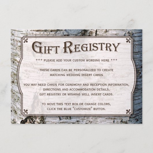 ザシルバー素朴樺の木の木結婚のコレクション エンクロージャーカード (正面)