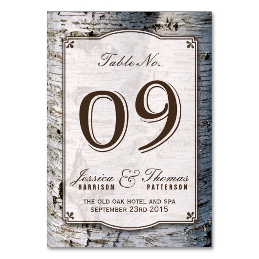 ザシルバー素朴樺の木ツリーズ結婚コレクション09 テーブルナンバー (裏面)