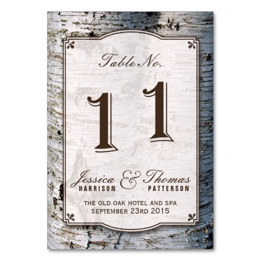 ザシルバー素朴樺の木ツリーズ結婚コレクション11 テーブルナンバー (裏面)
