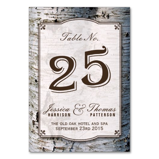 ザシルバー素朴樺の木ツリーズ結婚コレクション25 テーブルナンバー (正面)