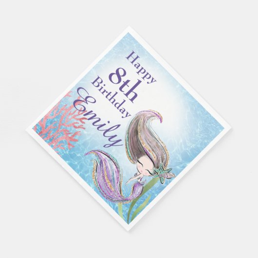 ザシーかわいらしマーメイド誕生日 スタンダードランチョンナプキン (角)